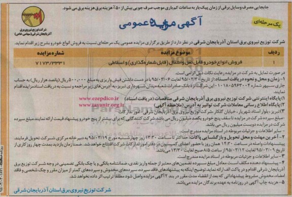 مزایده , مزایده فروش انواع خودرو قابل نقل و انتقال (قابل شماره گذاری ) و اسقاطی  