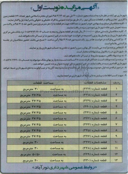 مزایده,مزایده واگذاری تعداد 13 قطعه زمین با کاربری تجاری 