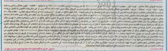 مزایده,مزایده سرقفلی و منافع تجاری یکباب مغازه نوبت اول