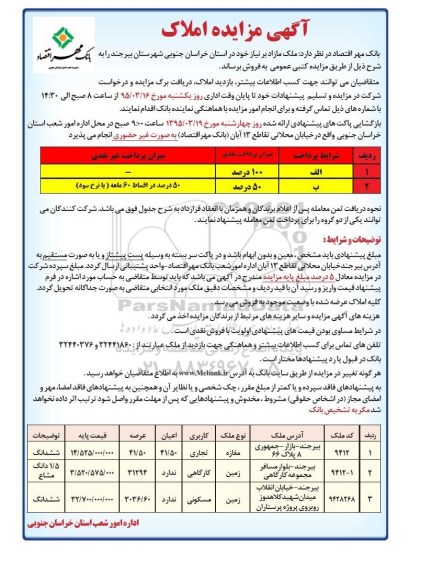 مزایده,مزایده ملک مازاد کاربری تجاری کارگاهی مسکونی