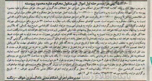 مزایده,مزایده یکباب مغازه با مساحت سی و دو متر روستای مهراباد مرحله اول