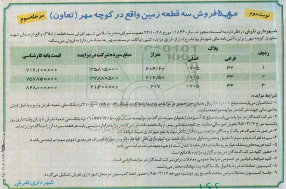 مزایده,مزایده فروش سه قطعه از املاک مرحله دوم