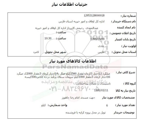استعلام, استعلام میلگرد 12 آجدار