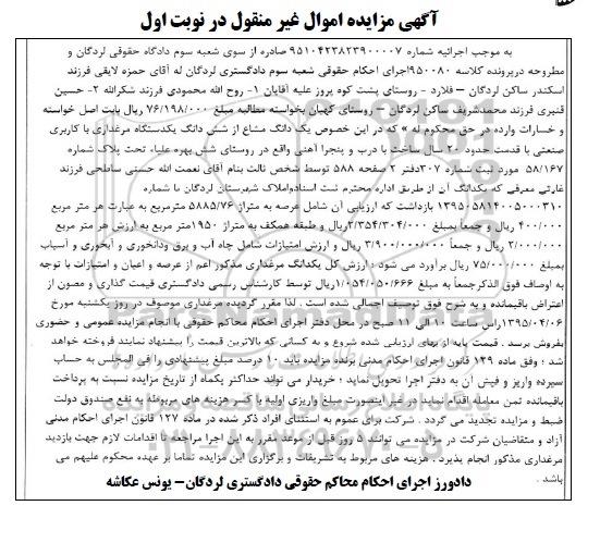 مزایده,مزایده یک دانگ مشاع از ششدانگ یک دستگاه مرغداری 