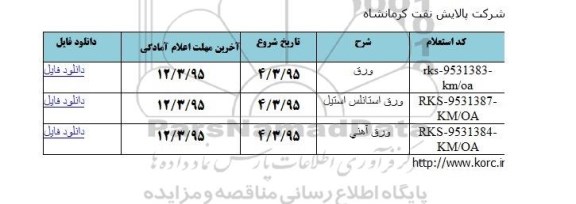 مناقصه ,مناقصه ورق استانلس