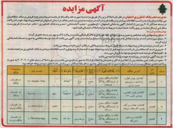 مزایده,مزایده املاک به صورت مشاع کاربری باغ مسکونی و مرغداری