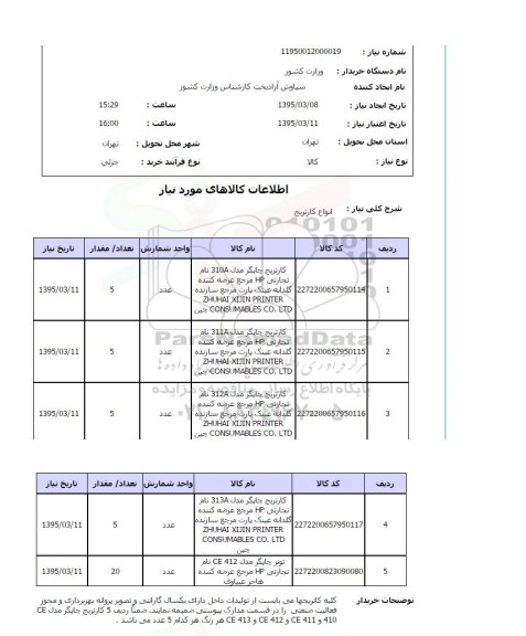 استعلام , استعلام انواع کارتریج