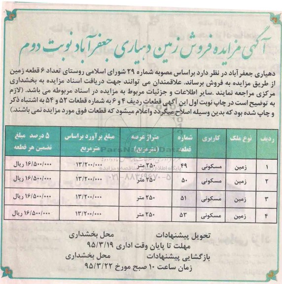 مزایده,مزایده فروش تعداد 4 قطعه زمین نوبت دوم