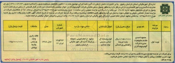 مزایده , مزایده  خودرو سمند ال ایکس بنزینی نوک مدادی  نوبت اول 
