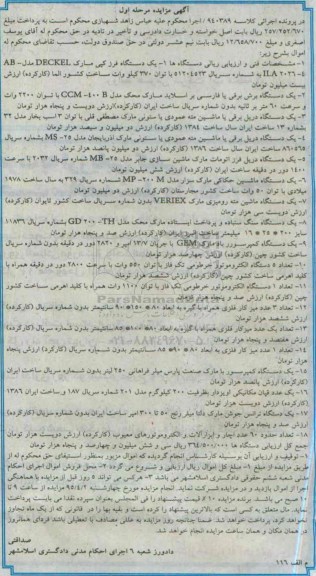 آگهی مزایده, مزایده یک دستگاه فرز کپی و ... 
