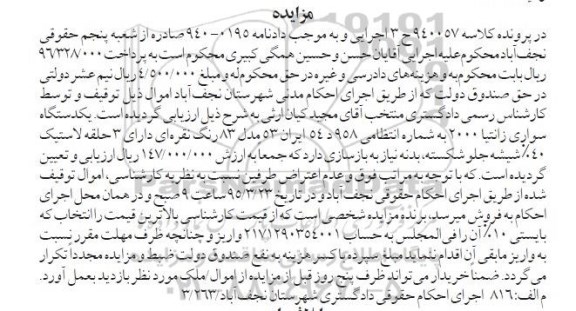 مزایده , مزایده فروش یکدستگاه سواری زانتیا 2000