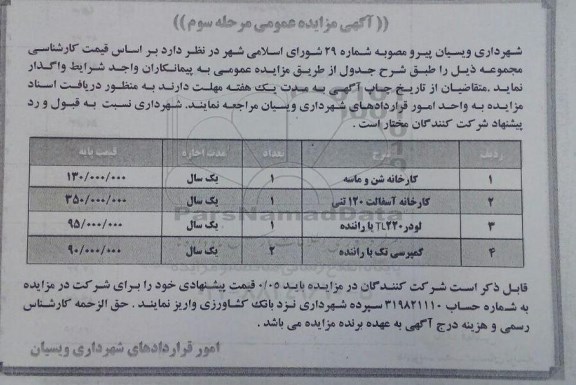 آگهی مزایده عمومی,مزایده واگذاری کارخانه شن و ماسه و ... مرحله سوم