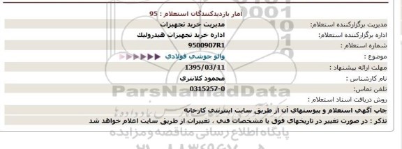 استعلام,استعلام والو جوشی فولادی  