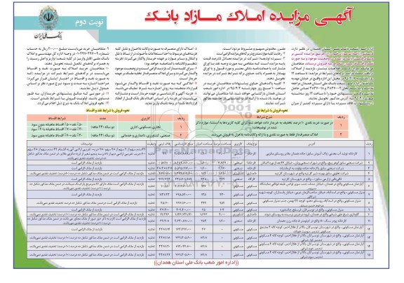 مزایده,مزایده فروش قسمتی از املاک مازاد بانک نویت دوم 