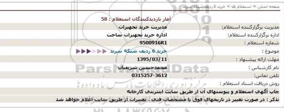 استعلام , استعلام خرید 6 ردیف شبکه سرند