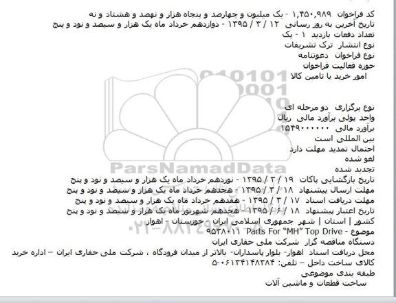 دعوتنامه Parts For “MH” Top Drive