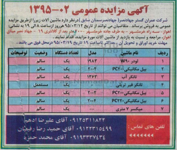 آگهی مزایده عمومی , مزایده فروش ماشین آلات