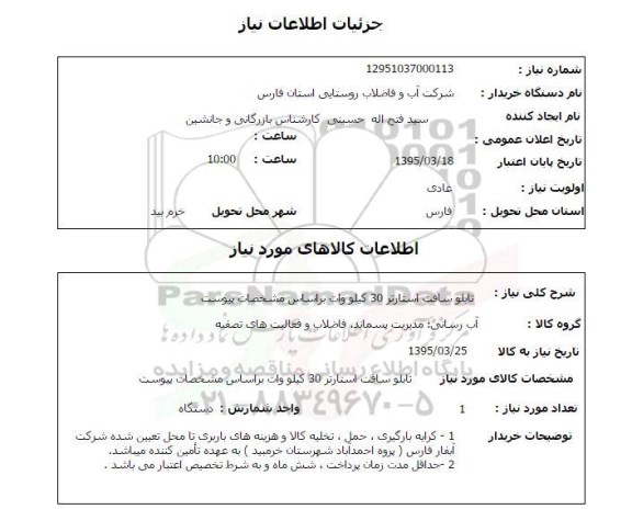 استعلام , استعلام تابلو سافت استارتر 30 کیلووات