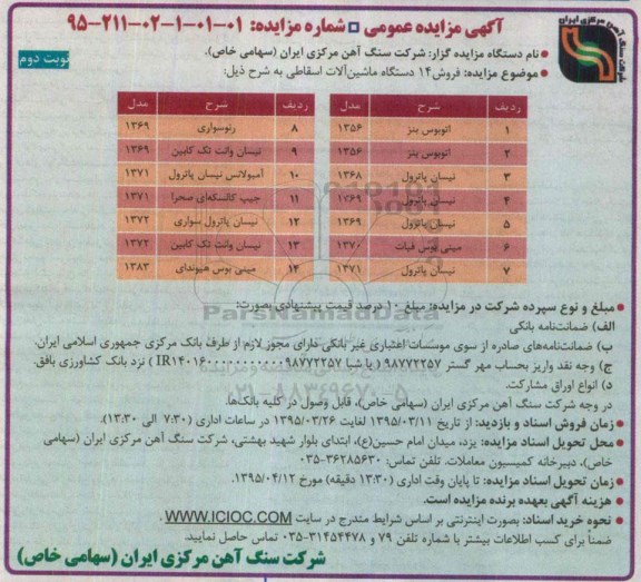 آگهی مزایده عمومی ، آگهی مزایده عمومی  فروش 14 دستگاه ماشین آلات اسقاطی 