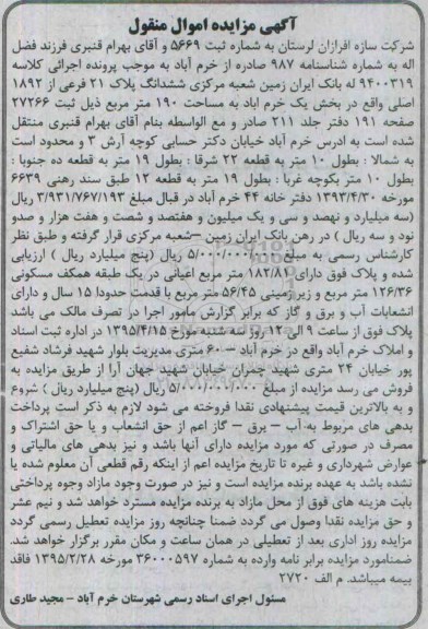 مزایده,مزایده ششدانگ پلاک 190 متر کلاسه 9400319 