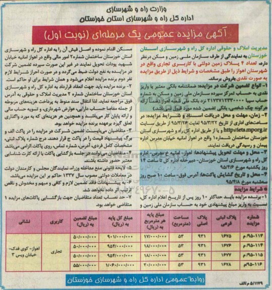 مزایده,مزایده فروش تعداد چهار پلاک زمین دولتی با کاربری تجاری