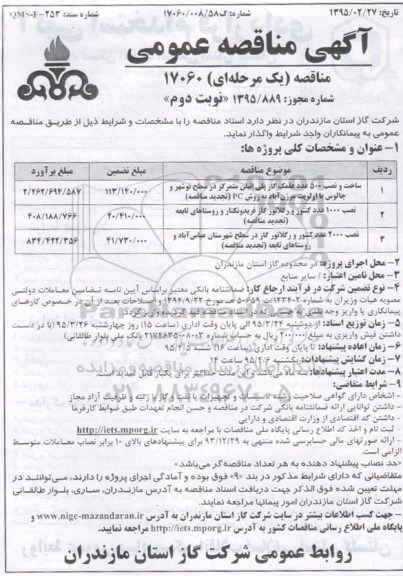 مناقصه , مناقصه ساخت و نصب 500 عدد علمک گاز پلی اتیلن و... نوبت دوم