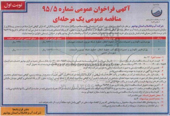 فراخوان مناقصه , فراخوان مناقصه بهره برداری , نگهداری و تعمیرات منابع آب ...