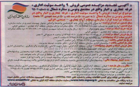 مزایده,مزایده فروش نه واحد سوئیت اداری غرفه تجاری و انبار 