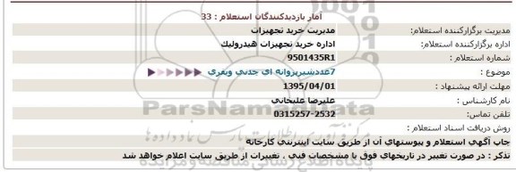 استعلام,استعلام 7 عدد شیر پروانه ای