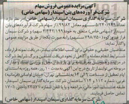 مزایده فروش سهام شرکت فرآورده های بتن اسپندار ( سهامی خاص )