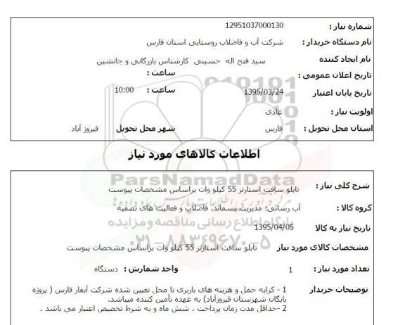 استعلام, استعلام تابلو سافت استارتر 55 کیلو وات