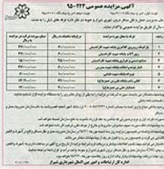 مزایده عمومی , مزایده عمومی غرفه های پارکینگ ، زیورآلات و ...نوبت دوم 