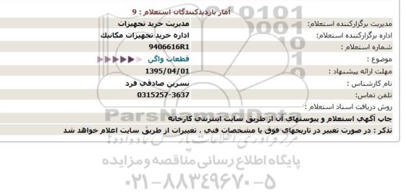 استعلام,قطعات واگن