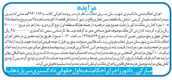 مزایده,مزایده یک قطعه زمین تجاری مساحت 75متر