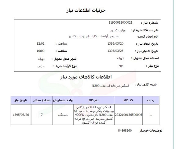 استعلام , استعلام اسکنر دبیرخانه ای مدل I120