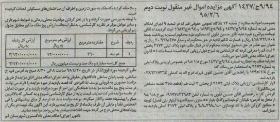 مزایده,مزایده پلاک ثبتی 2172 بخش دو ثبت قم نوبت دوم