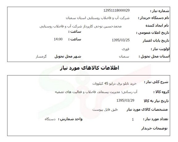 استعلام , استعلام خرید تابلو برق 