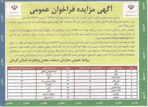 آگهی مزایده فراخوان عمومی,مزایده آهن
