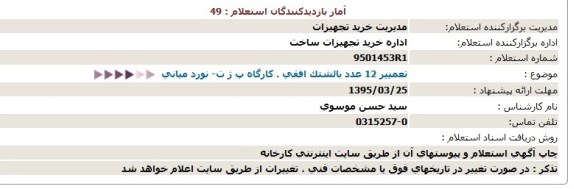 استعلام , استعلام تعمیر 12 عدد بالشتک افقی کارگاه پ ژ ت نورد میانی