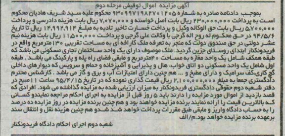 مزایده,مزایده ملک دارای یک واحد ساختمان تجاری مسکونی مرحله دوم 