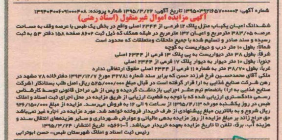 مزایده,مزایده ششدانگ اعیان یکباب منزل بخش یک طبس