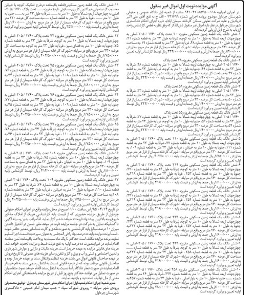 مزایده,مزایده ششدانگ 17 قطعه زمین مسکونی نوبت اول