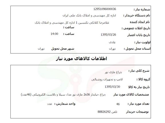 استعلام , استعلام چراغ مازی نور