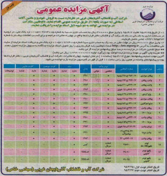 مزایده , مزایده  فروش خودرو و ماشین آلات اسقاطی به صورت یکجا  
