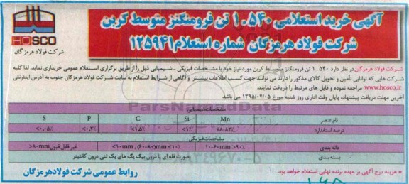 خرید استعلامی 1.540 تن فرومنگنز متوسط کربن