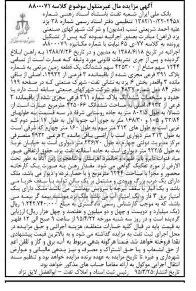 مزایده,مزایده تمامی 1244 سهم مشاع از 425300 سهم ششدانگ زمین مرتعی