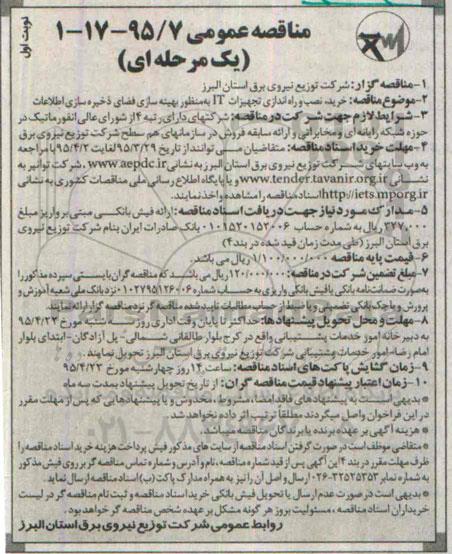 فراخوان مناقصه عمومی یک مرحله ای , فراخوان خرید ، نصب و راه اندازی تجهیزات IT 