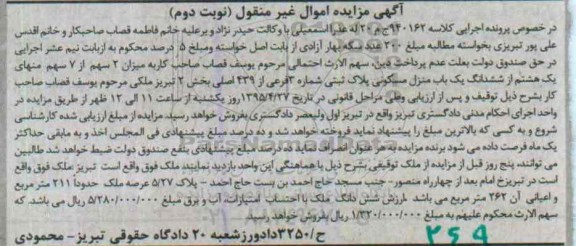 مزایده,مزایده دو سهم از هفت سهم منهای یک هشتم از منزل مسکونی