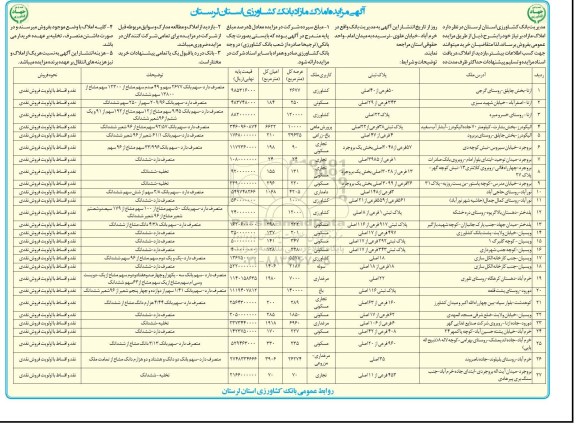 مزایده,مزایده فروش املاک مازاد بانک کشاورزی