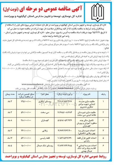 مناقصه , مناقصه مقاوم سازی مدرسه ابتدای شهید مرادی ...